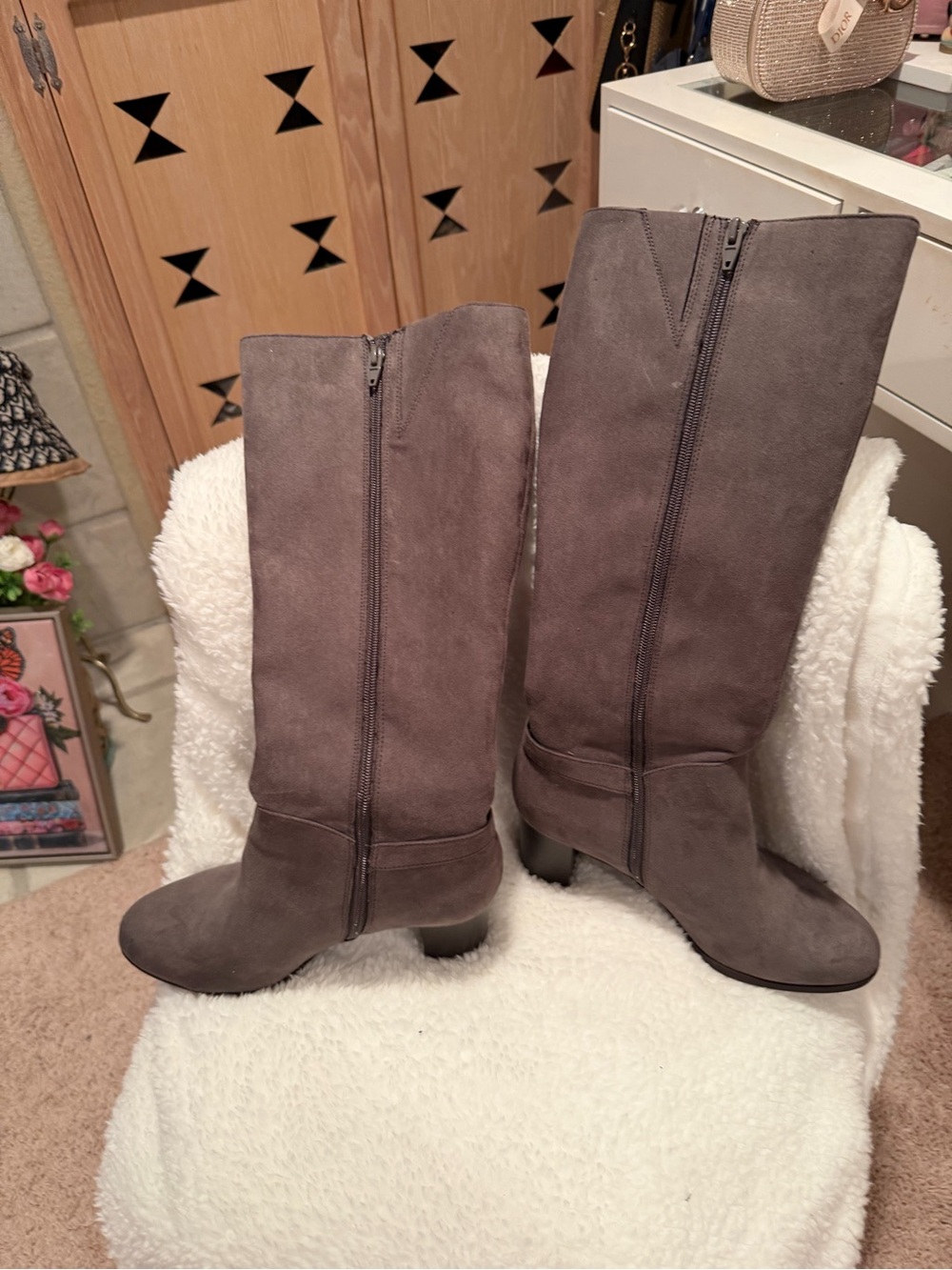 Giani Bernini Taupe Suede Over-the-Knee Block Heel Boots - Picture 3 of 5